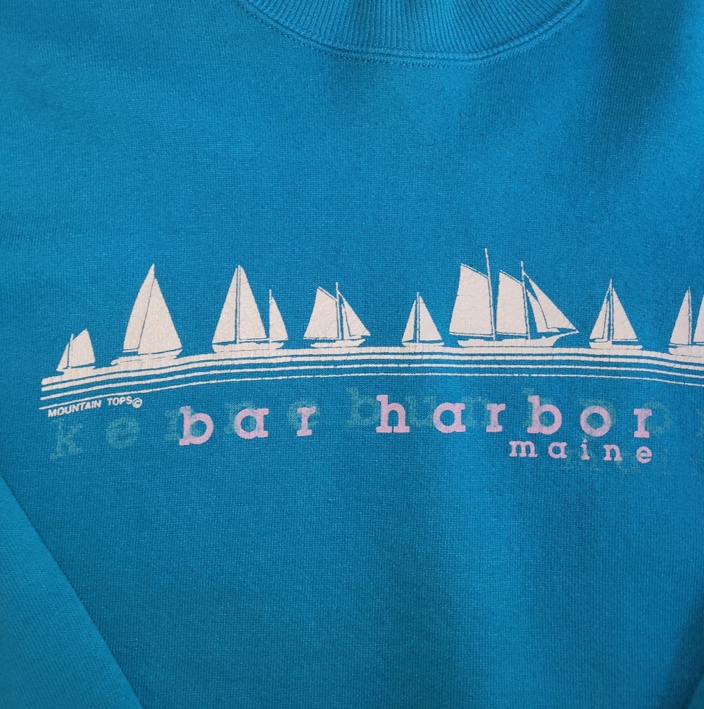 Vintage Sailing Crewneck Bar Harbor Maine, Teal XL Pullover Sweater Made In USA - Picture 2 of 7
